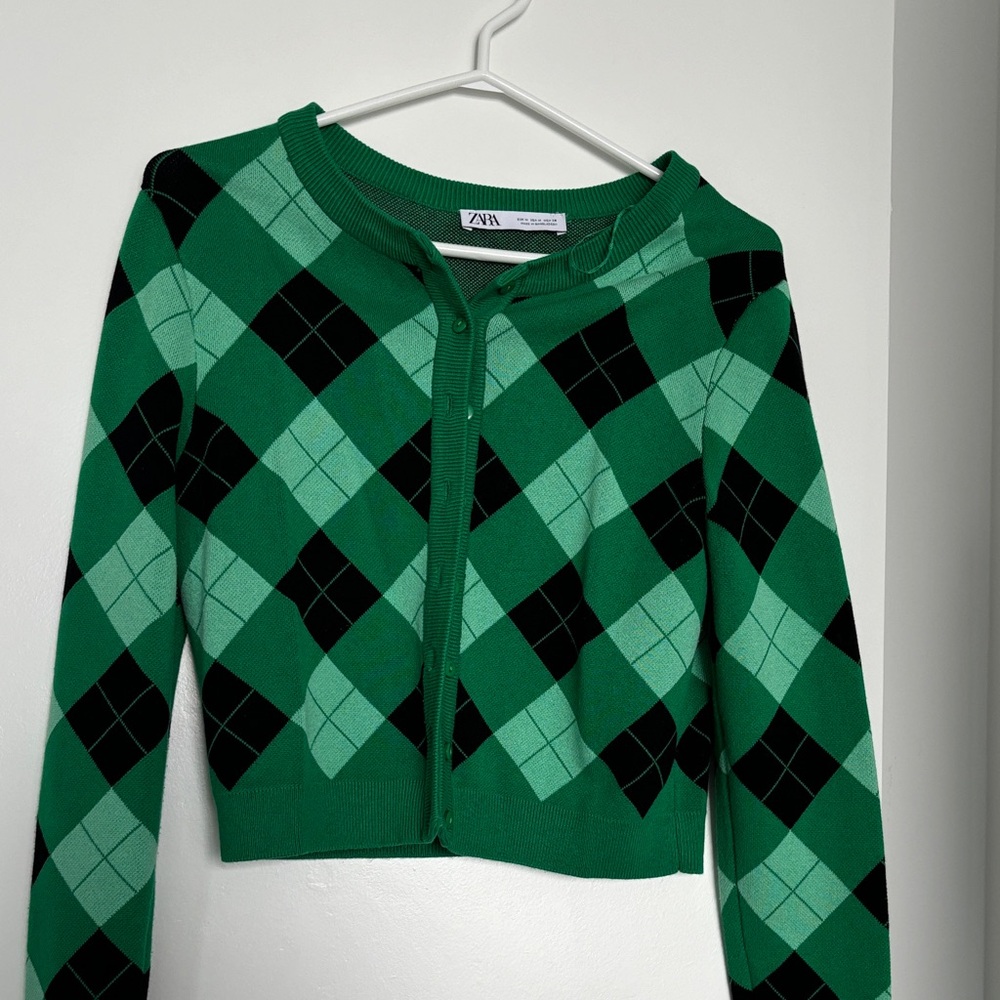 Zara Green and Black Argyle Sweater